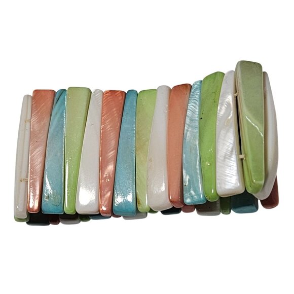 Retro Colorful Ceramic Stretch Bracelet Multicolor Striped Beads Fashion Jewelry - Picture 4 of 5